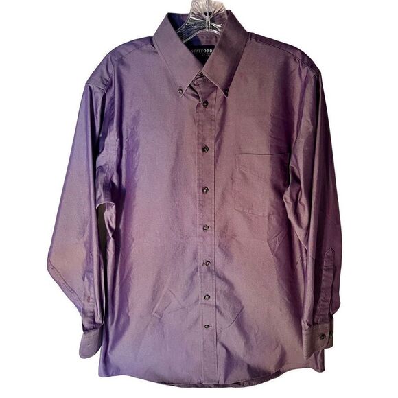 Mens Stafford Essentials Purple Classic Fit Dress Shirt Size 15.5 32/33 - Picture 1 of 6